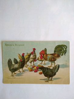Пасхальная открытка петушок с курочками