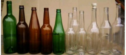 Стеклянные бутылки б/у разных цветов и размеров