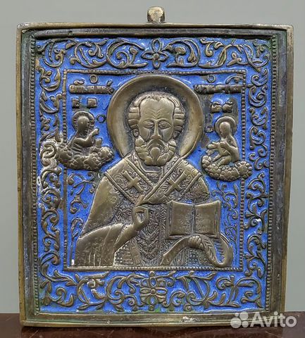 Икона Святой Николай Чудотворец 19 век эмаль