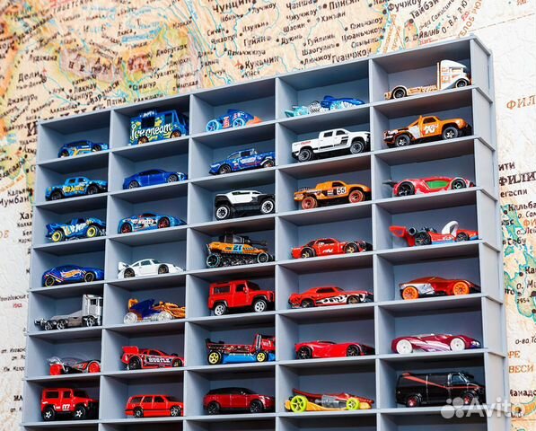 Полка для машинок 75 ячеек Hot Wheels (серая)