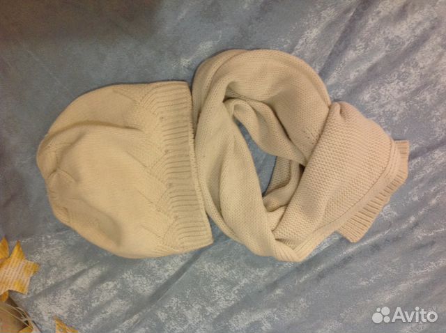 Комплект шапка с шарфом, митенка