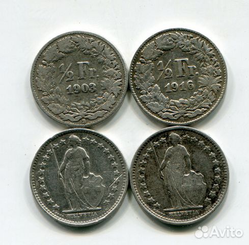 Швейцария 1903-1916-1920-1921 1/2 франка Ag-835 Швейцария 1903-1916-1920-1921 1/2 франка Ag-835