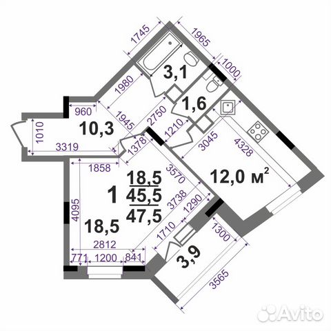 1-к квартира, 47.5 м², 14/15 эт.