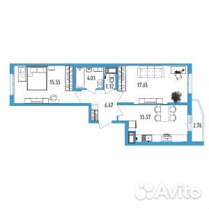 2-к квартира, 61 м², 18/19 эт.