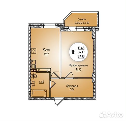 1-к квартира, 38 м², 15/24 эт.