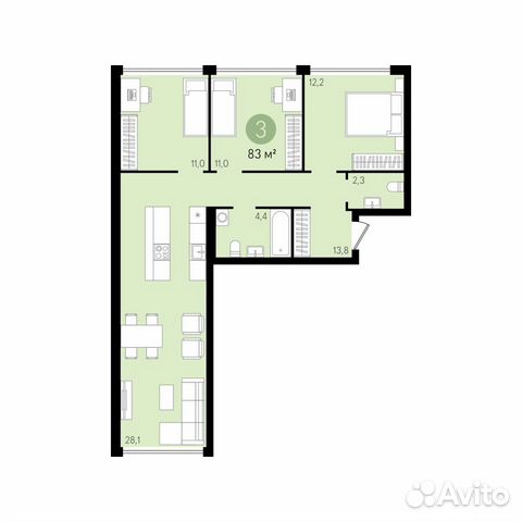3-к квартира, 83 м², 4/10 эт. 3-к квартира, 83 м², 4/10 эт.