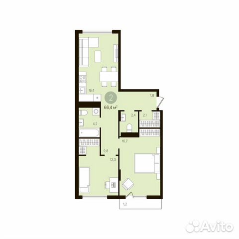 2-к квартира, 69.9 м², 6/10 эт. 2-к квартира, 69.9 м², 6/10 эт.