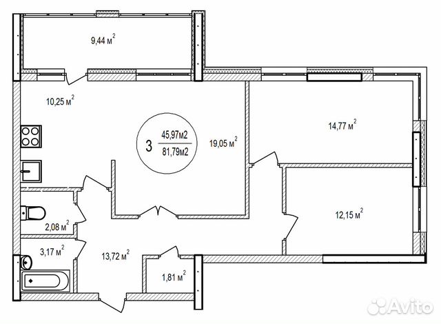 3-к квартира, 81.8 м², 15/25 эт. 3-к квартира, 81.8 м², 15/25 эт.