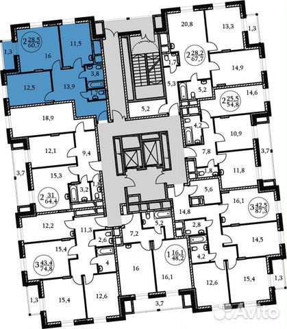 2-к квартира, 60.7 м², 4/17 эт.