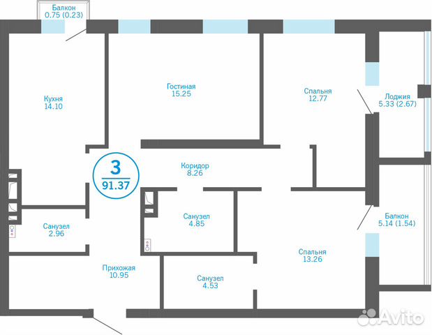 3-к квартира, 86.9 м², 8/24 эт. 3-к квартира, 86.9 м², 8/24 эт.