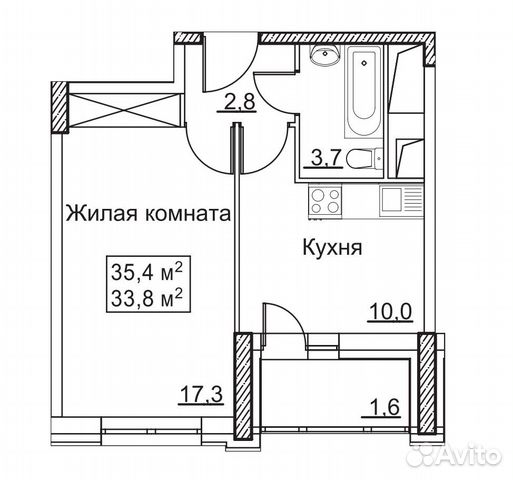 1-к квартира, 35.4 м², 14/22 эт. 1-к квартира, 35.4 м², 14/22 эт.