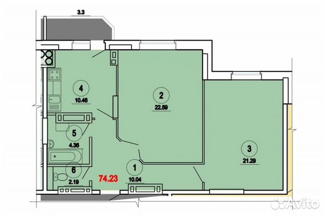 2-к квартира, 74.9 м², 3/16 эт. 2-к квартира, 74.9 м², 3/16 эт.