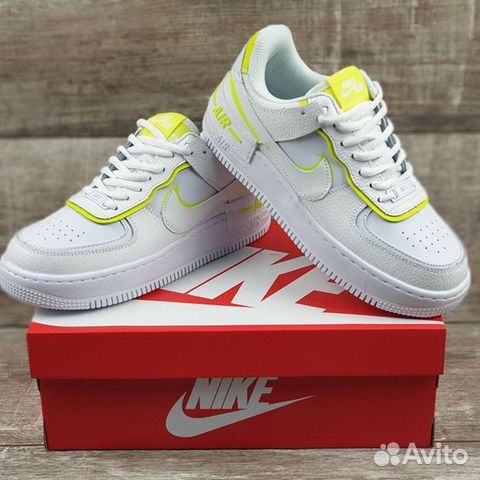 Nike Air Force 1 Low Shadow белые с салатовым