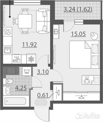 1-к квартира, 38.2 м², 14/22 эт.