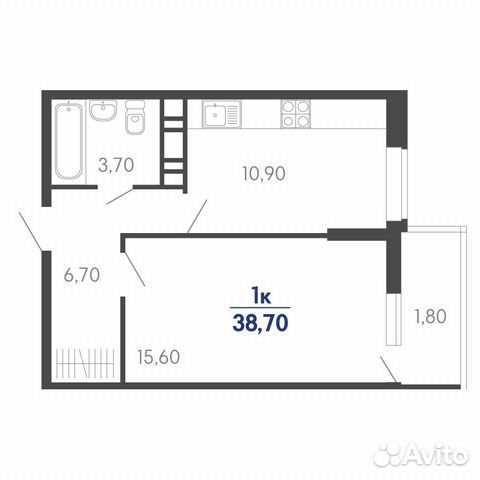 1-к квартира, 38.7 м², 2/24 эт. 1-к квартира, 38.7 м², 2/24 эт.