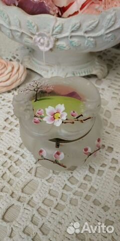 Шкатулка, стекло, латунь, роспись, 19 век