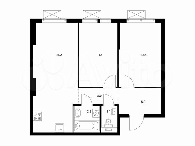 2-к. квартира, 57,3 м², 7/15 эт.