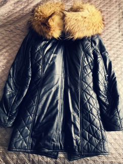 Зимняя кожаная куртка пуховик пальто 40 42