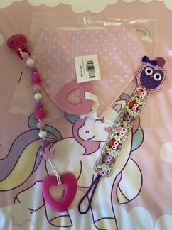 Прорезыватель, держатель для пустышки, нагрудник с