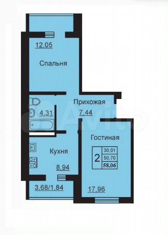 2-к. квартира, 58,1 м², 5/10 эт.