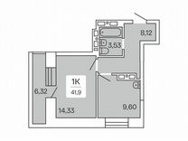 1-к. квартира, 41,9 м², 3/25 эт.