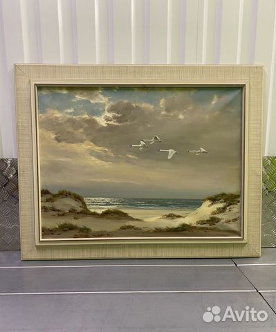 Шикарная Картина «Летят гуси» Холст масло. Герма