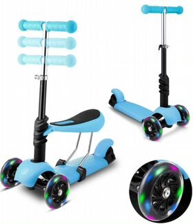 Детский самокат 3-х колесный 3в1 голубой и розовый