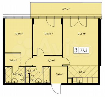 3-к квартира, 77 м², 10/14 эт.