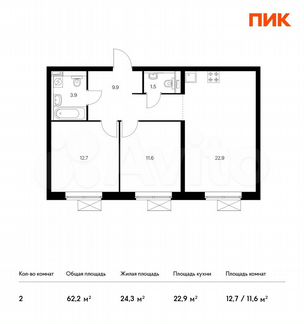 2-к квартира, 62.2 м², 18/33 эт.