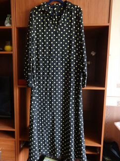 Черное макси платье в горошек only