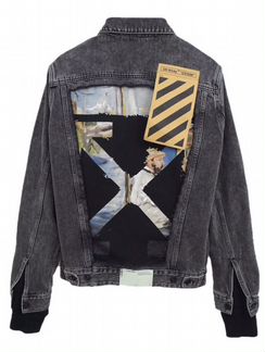 Серая джинсовая куртка комби с худи OFF-White