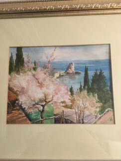 Акварель «цветение персикового дерева»