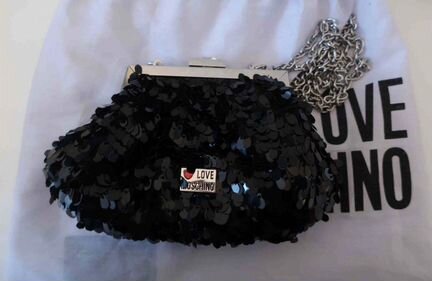 Сумка love moschino оригинал клатч чёрный с пайетк
