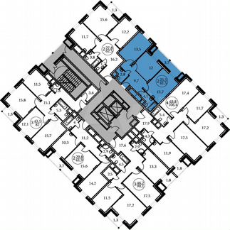 2-к квартира, 61.5 м², 16/17 эт.