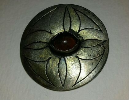 Антикварная туркменская брошь серебро позолота кон