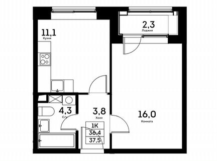 1-к квартира, 36.4 м², 7/10 эт.