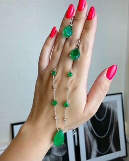 Подвеска и серьги зелёные турмалин серебро