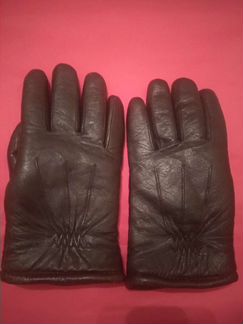 Перчатки мужские кожаные, внутри меховые, теплые в