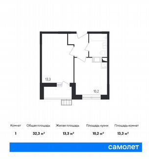 1-к квартира, 32.3 м², 10/12 эт.