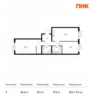 2-к квартира, 65.4 м², 11/24 эт.