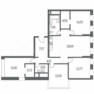 4-к квартира, 113.5 м², 8/53 эт.