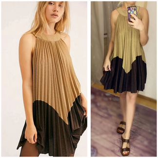 Плиссированное золотое хиппи платье Free People М