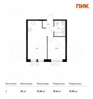 1-к квартира, 36 м², 17/24 эт.