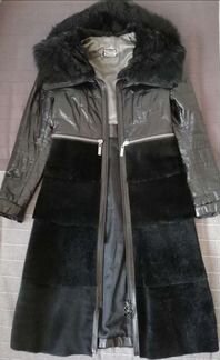 Пальто кожаное с мехом, демисезонное, 40 размер
