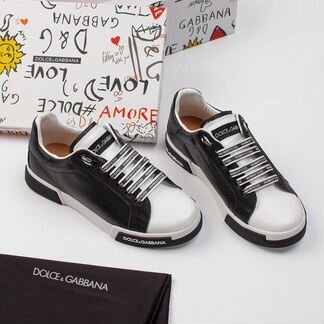 Черные кожаные кроссовки Дольче Габанна