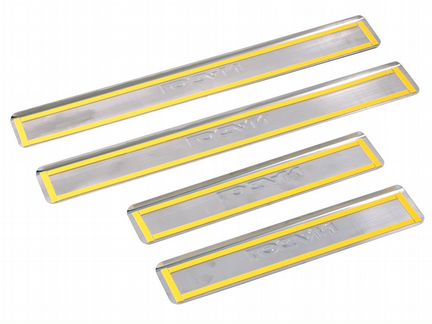 Накладки внутренних порогов renault Logan (2014), штамп logan (нерж.сталь)(к-т 4 шт.), Dollex NPS-094