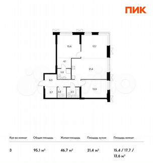 3-к апартаменты, 95.1 м², 23/28 эт.