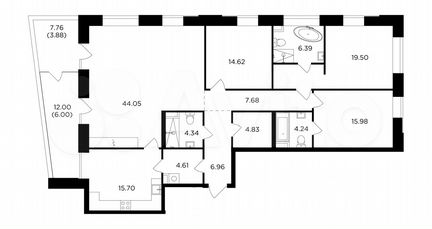 4-к квартира, 158.8 м², 3/19 эт.